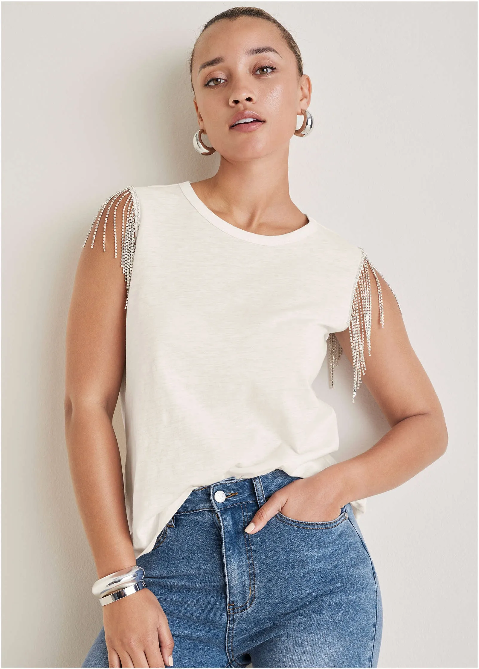 Diamond Fringe Tank Top - Off White sold by VENUS