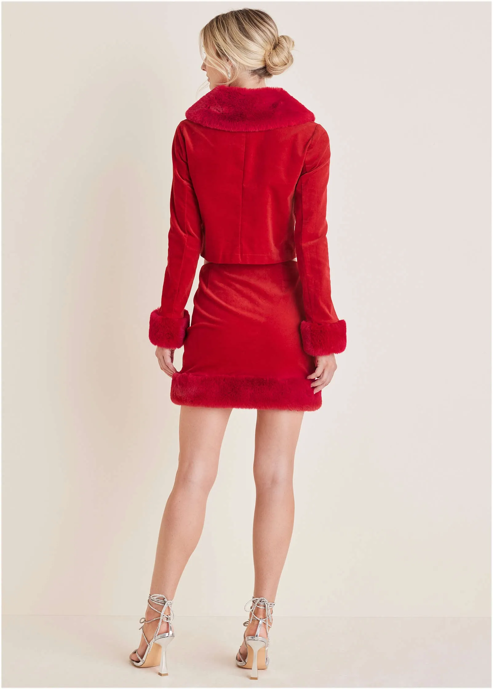 Fur Trim Holiday Coat - Haute Red sold by VENUS product image thumbnail 2