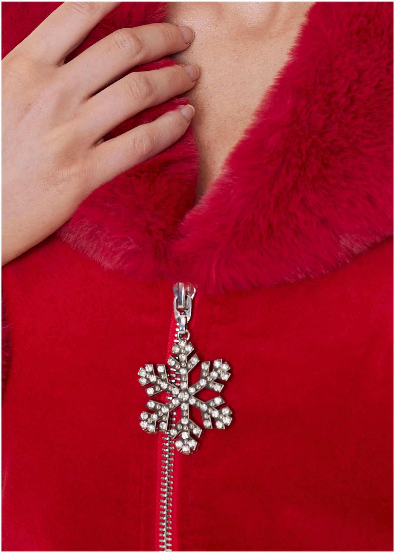 Fur Trim Holiday Coat - Haute Red sold by VENUS product image thumbnail 3
