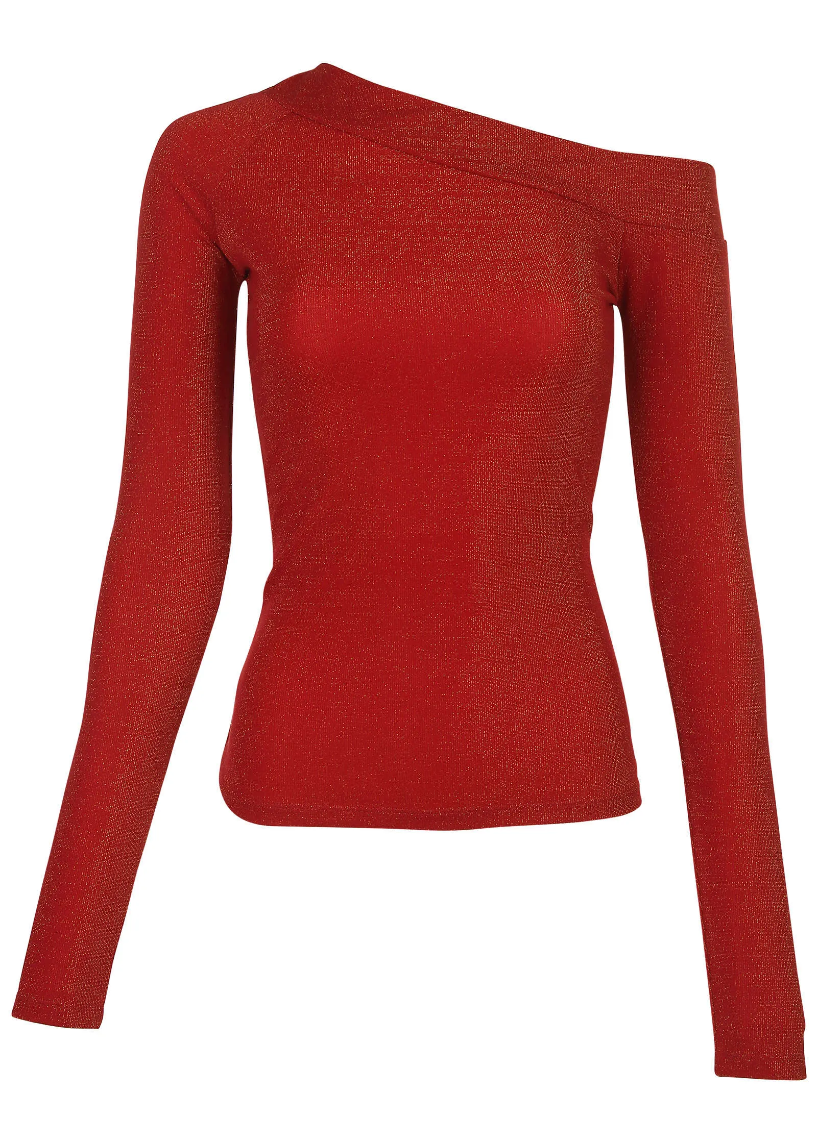 Glitter Knit One Shoulder Top - Racing Red Glitter Knit sold by VENUS product image thumbnail 4