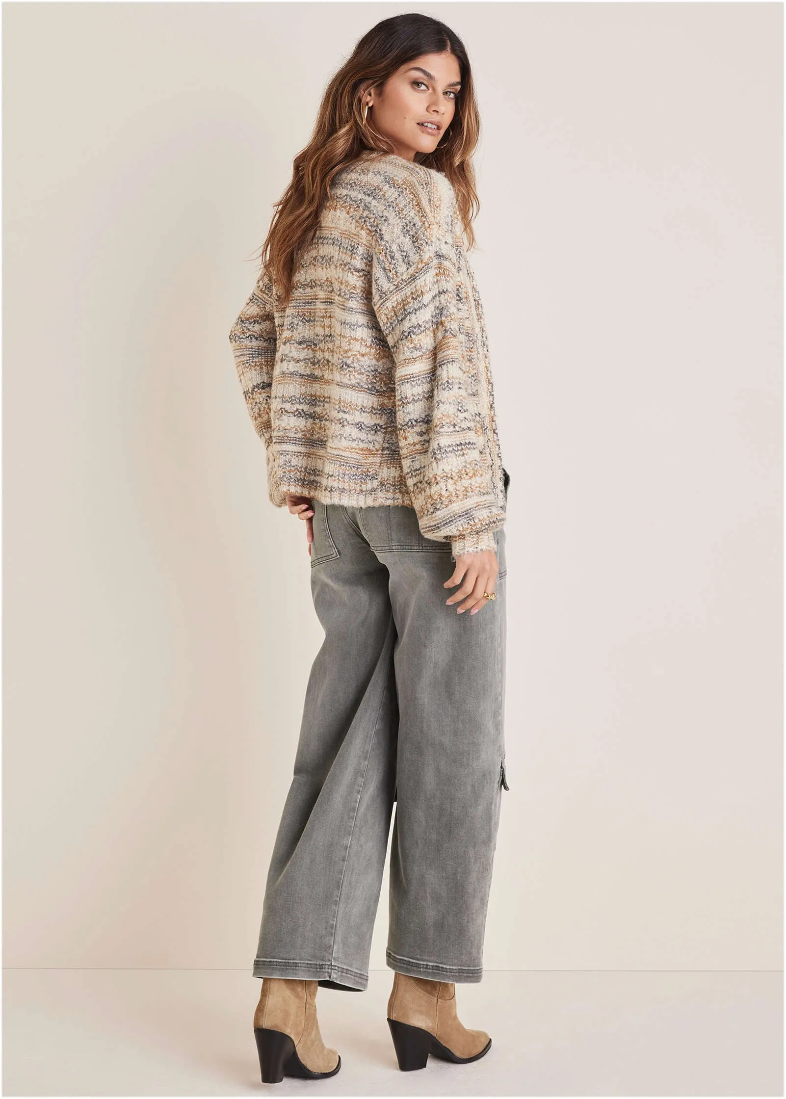 Textured Yarn Cardigan - Grey & Tan sold by VENUS product image thumbnail 2