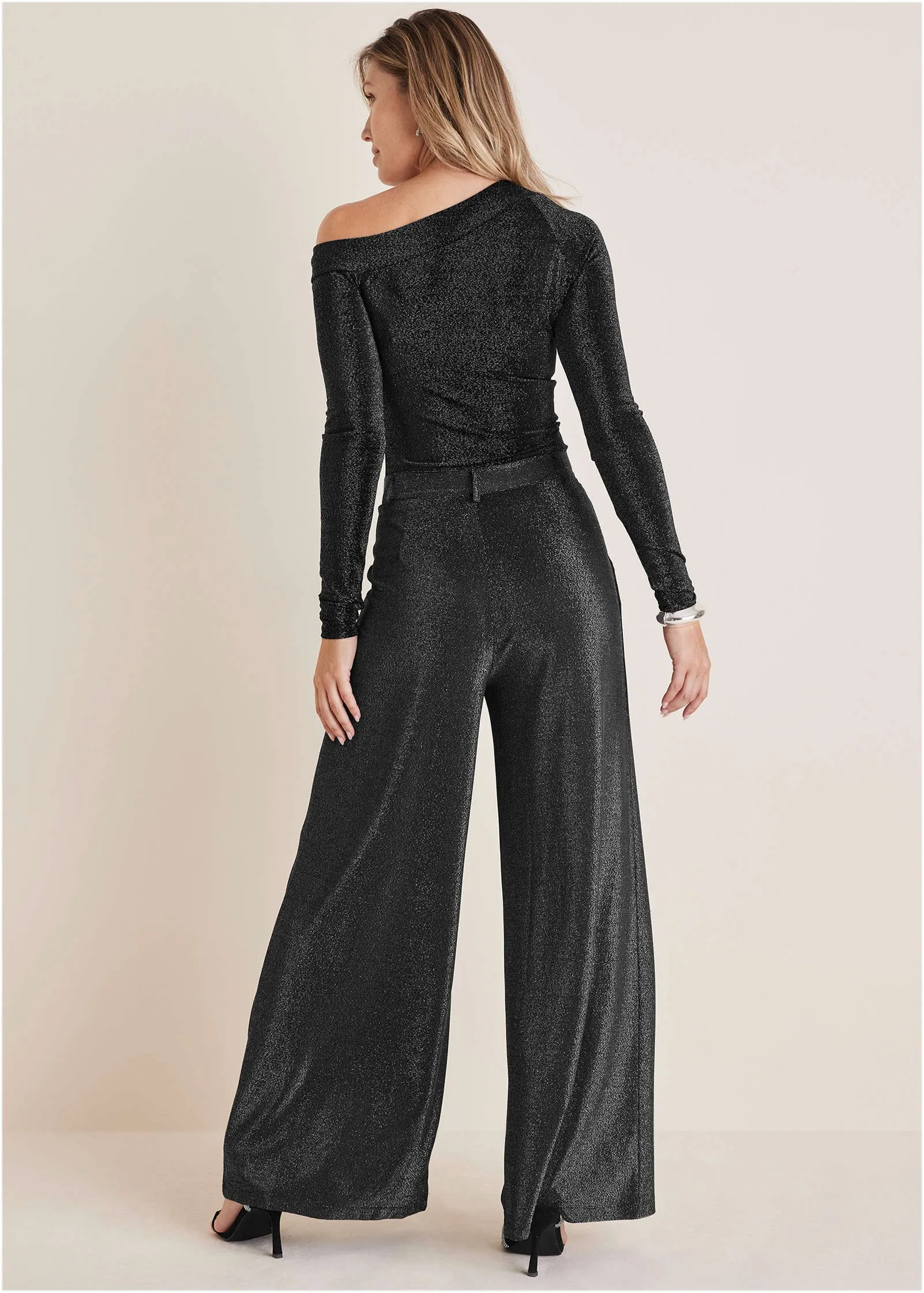 Glitter Knit One Shoulder Top - Jet Black Glitter Knit sold by VENUS product image thumbnail 2