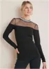 Embellished Neck Mesh Top - Black sold by VENUS