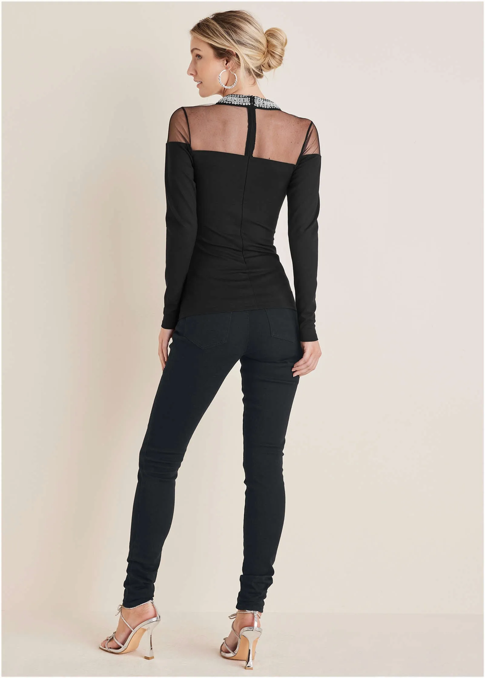 Embellished Neck Mesh Top - Black sold by VENUS product image thumbnail 2