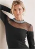 Embellished Neck Mesh Top - Black sold by VENUS