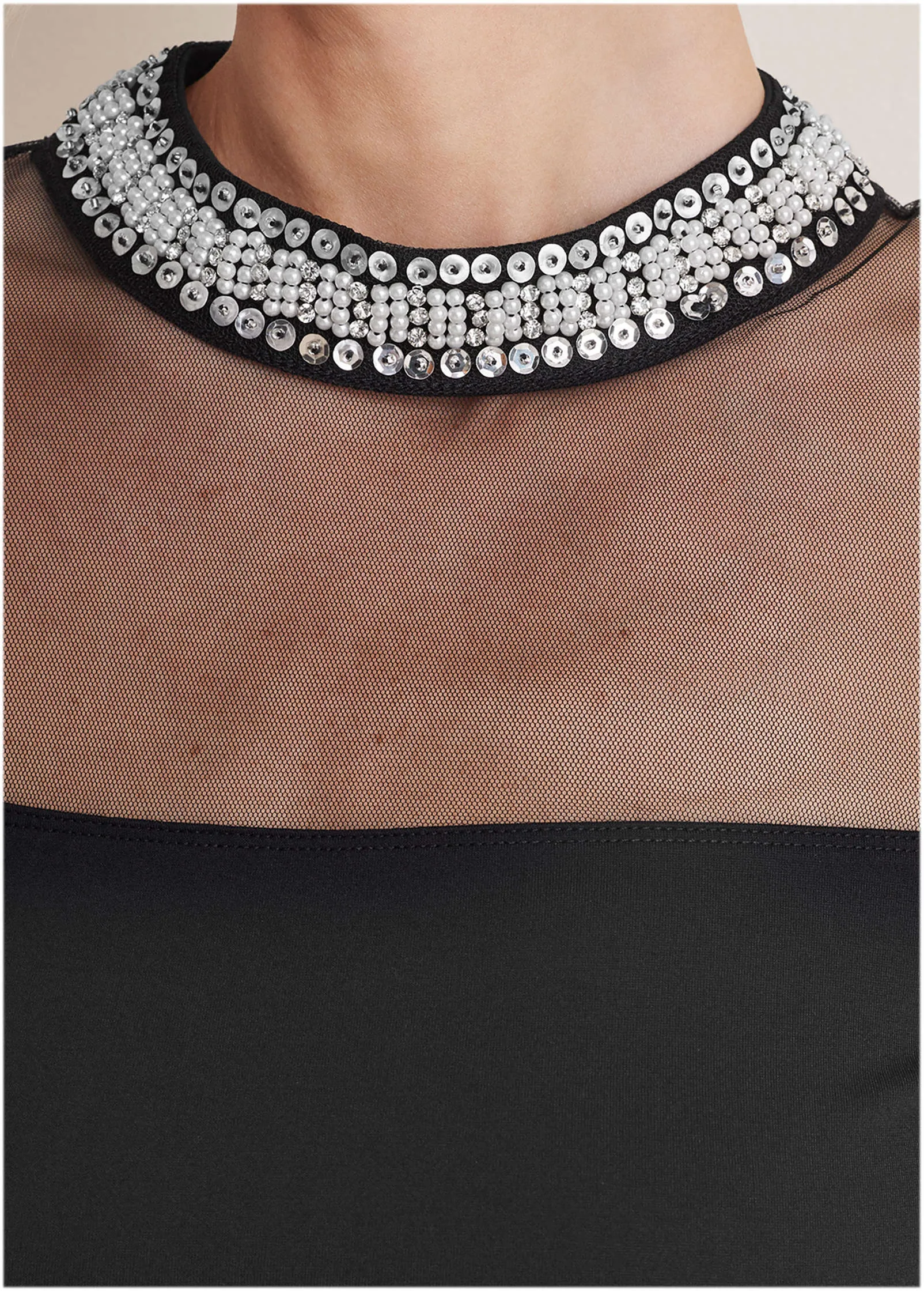 Embellished Neck Mesh Top - Black sold by VENUS product image thumbnail 5