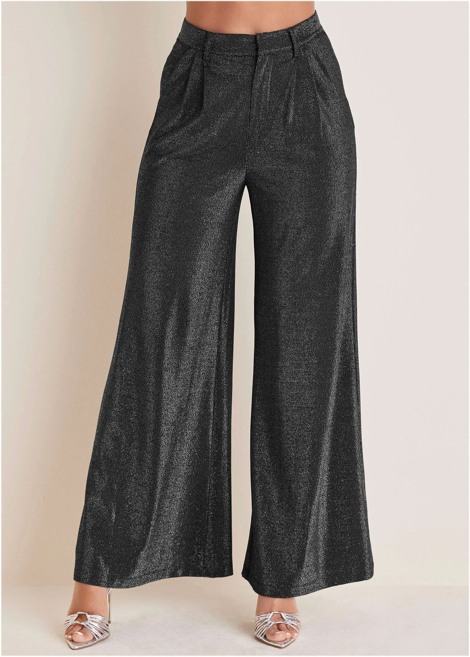 Glitter Knit Wide Leg Pants - Jet Black Glitter Knit sold by VENUS product image thumbnail 2