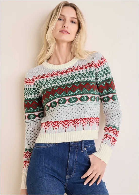 Fair Isle Sweater - Red & Green Multi sold by VENUS