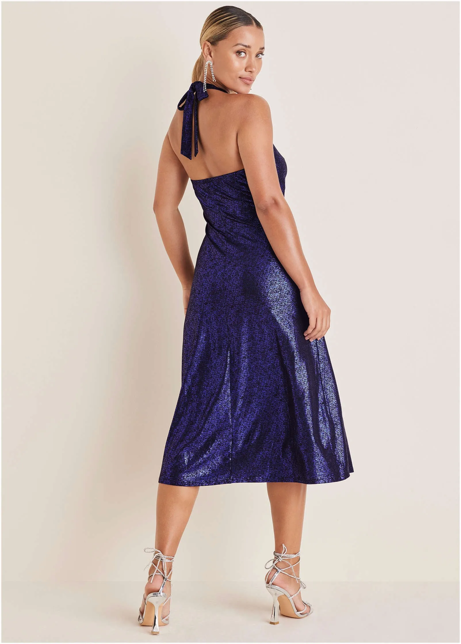 Metallic Halter Midi Dress - Deep Blue sold by VENUS product image thumbnail 2