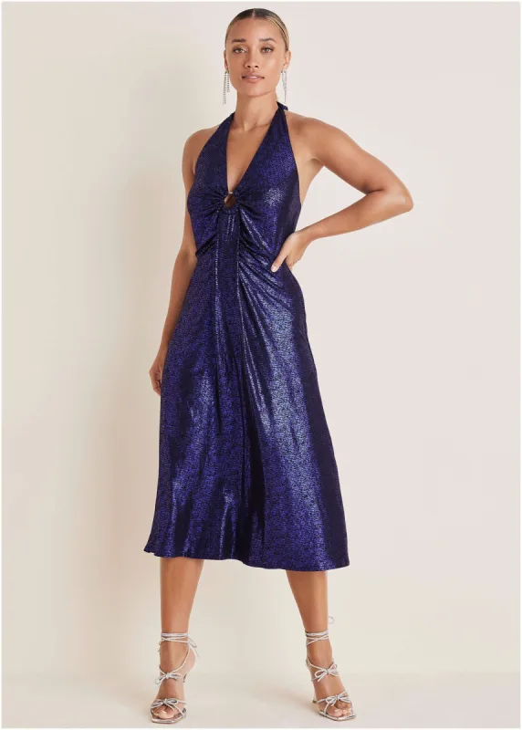 Metallic Halter Midi Dress - Deep Blue sold by VENUS