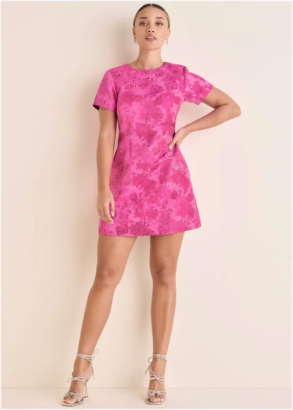 Jacquard A-Line Mini Dress - Pink Metallic sold by VENUS