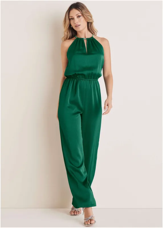 Hammered Satin Jumpsuit - Aventurine sold by VENUS