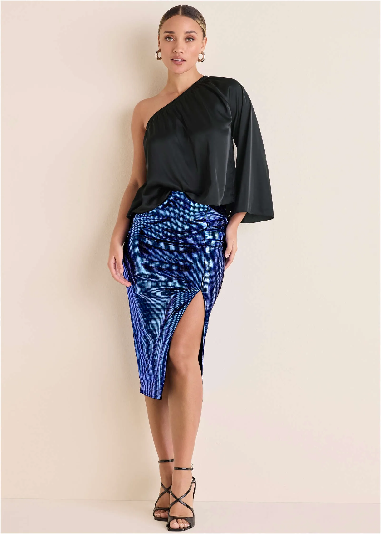Sequin Midi Skirt - Blue & Black sold by VENUS