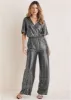 Metallic Flutter Sleeve Jumpsuit - Silver sold by VENUS
