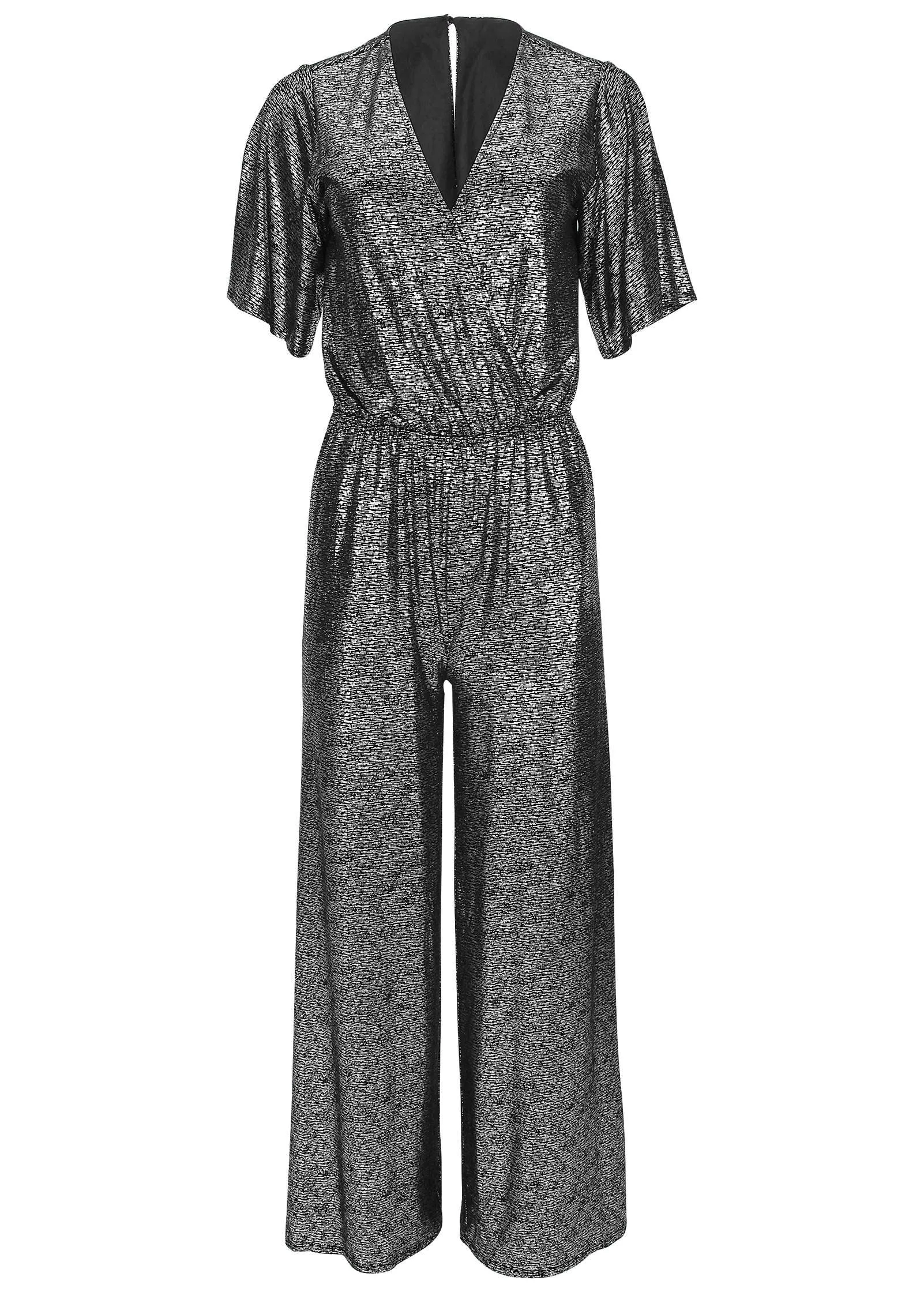 Metallic Flutter Sleeve Jumpsuit - Silver sold by VENUS product image thumbnail 5
