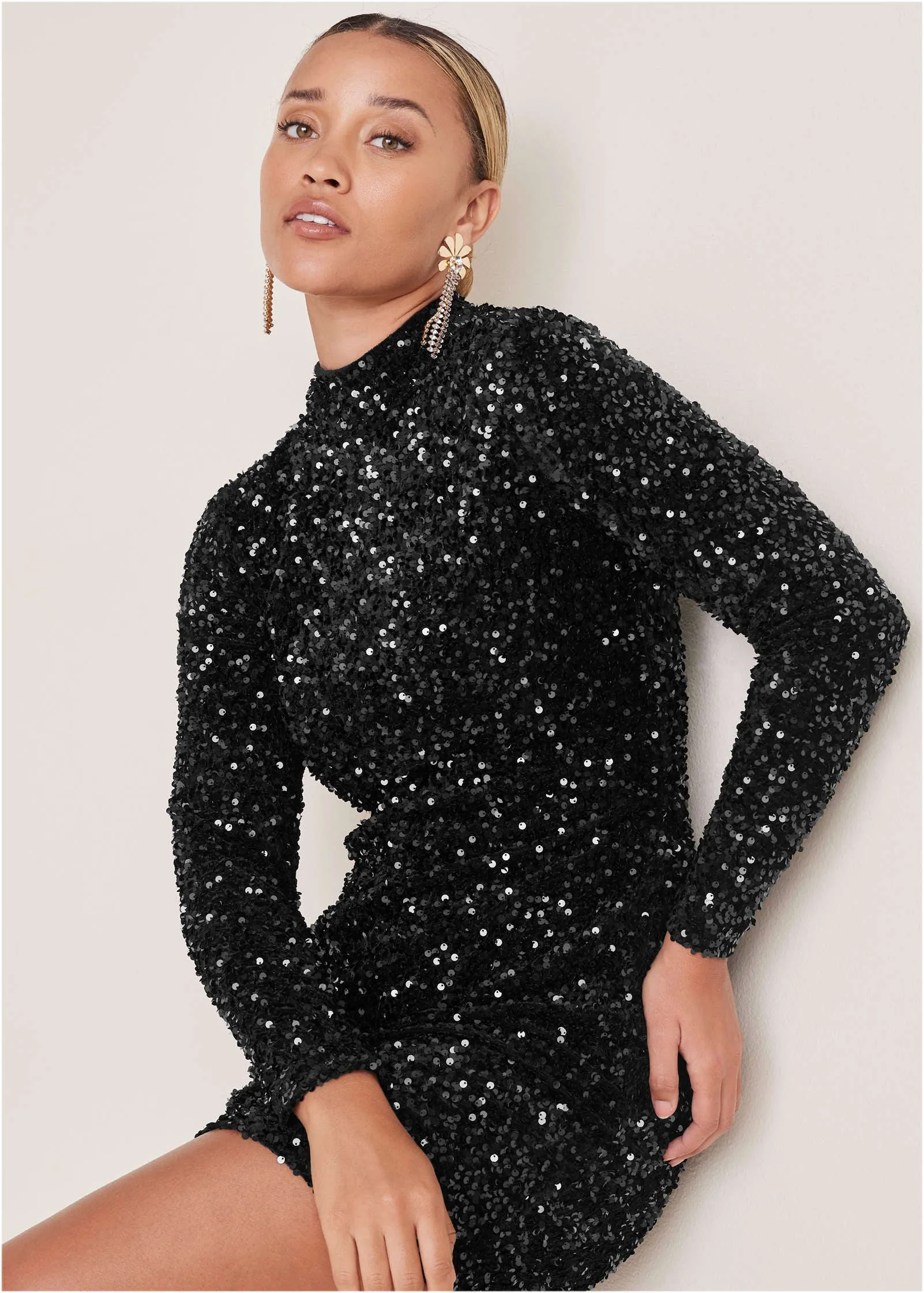 Sequin Velvet Mini Dress - Black sold by VENUS product image thumbnail 4