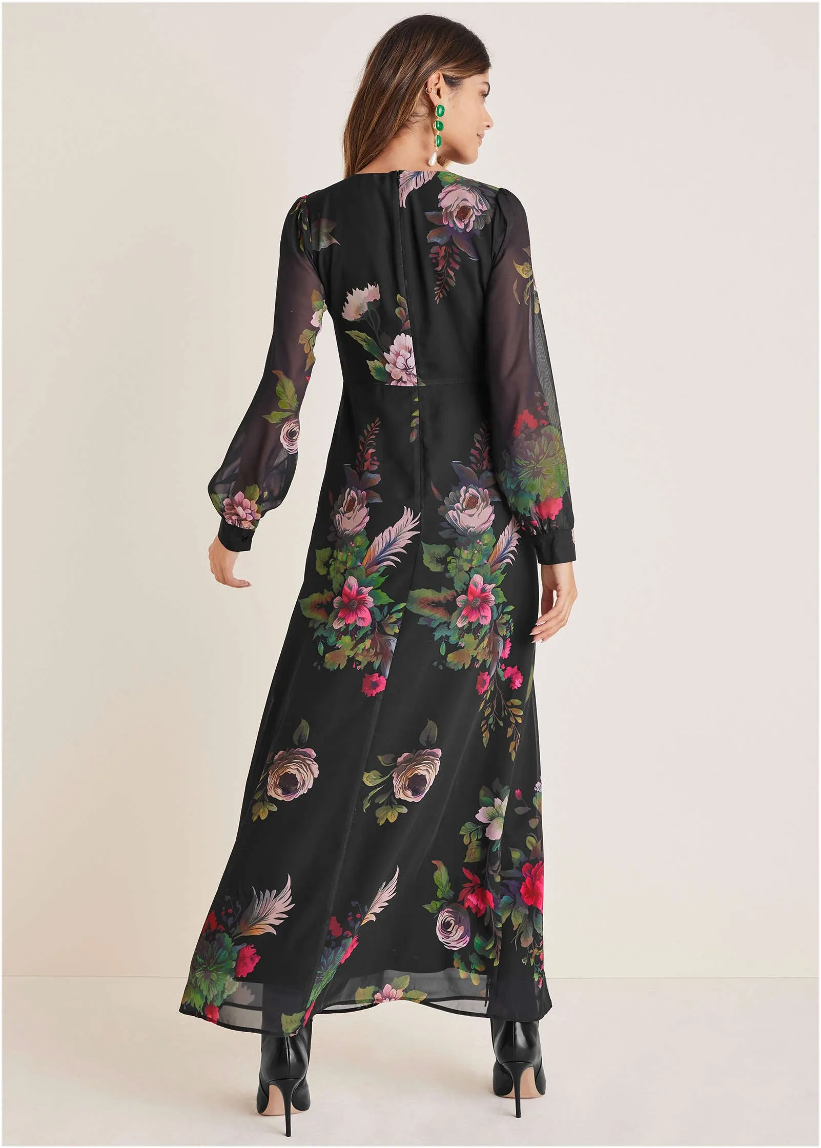 V-Neck Floral Maxi Dress - Black Multi sold by VENUS product image thumbnail 2