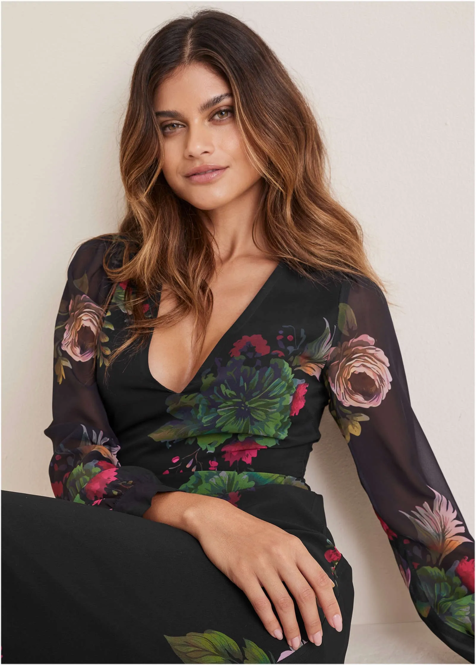 V-Neck Floral Maxi Dress - Black Multi sold by VENUS product image thumbnail 3