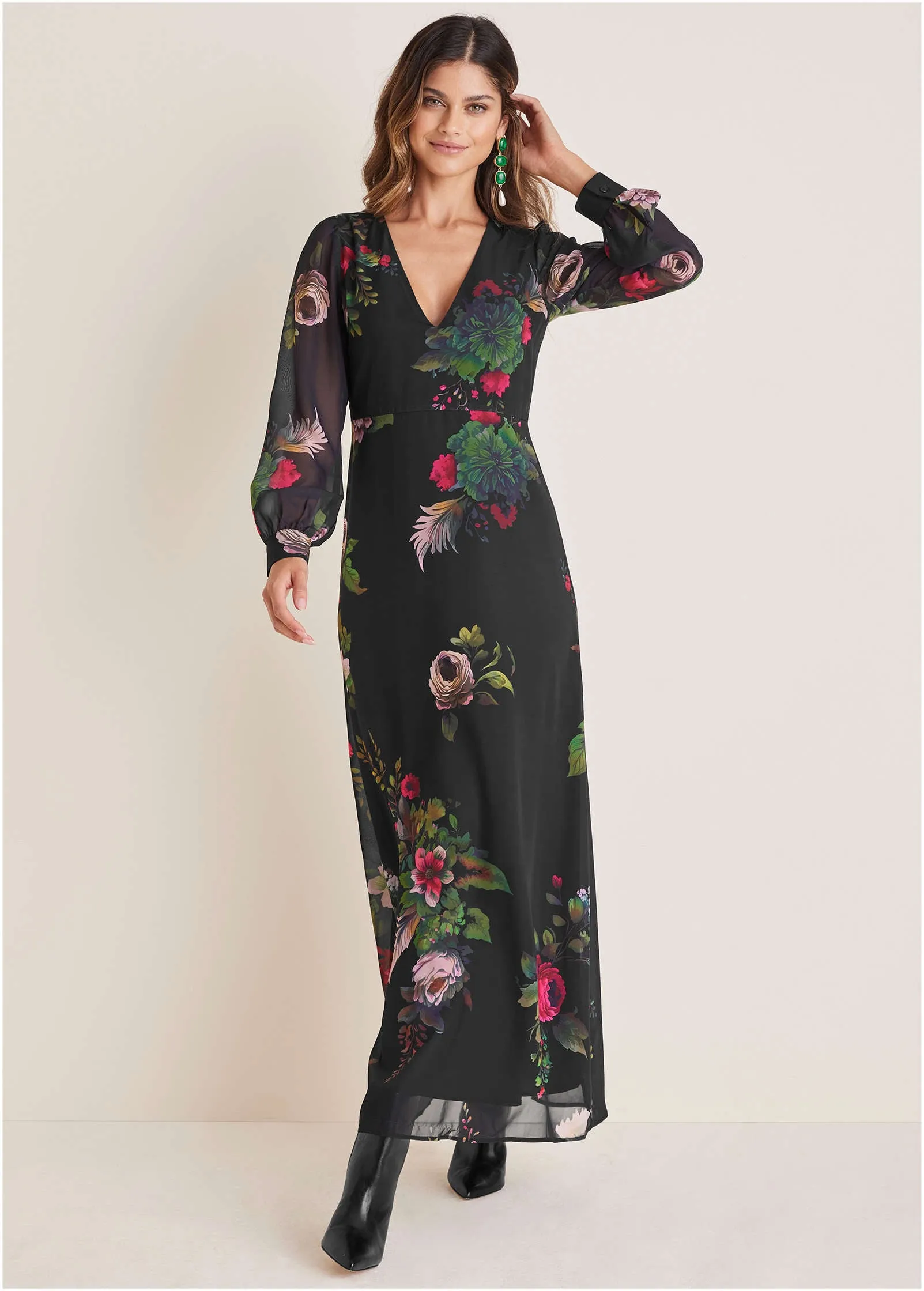 V-Neck Floral Maxi Dress - Black Multi sold by VENUS
