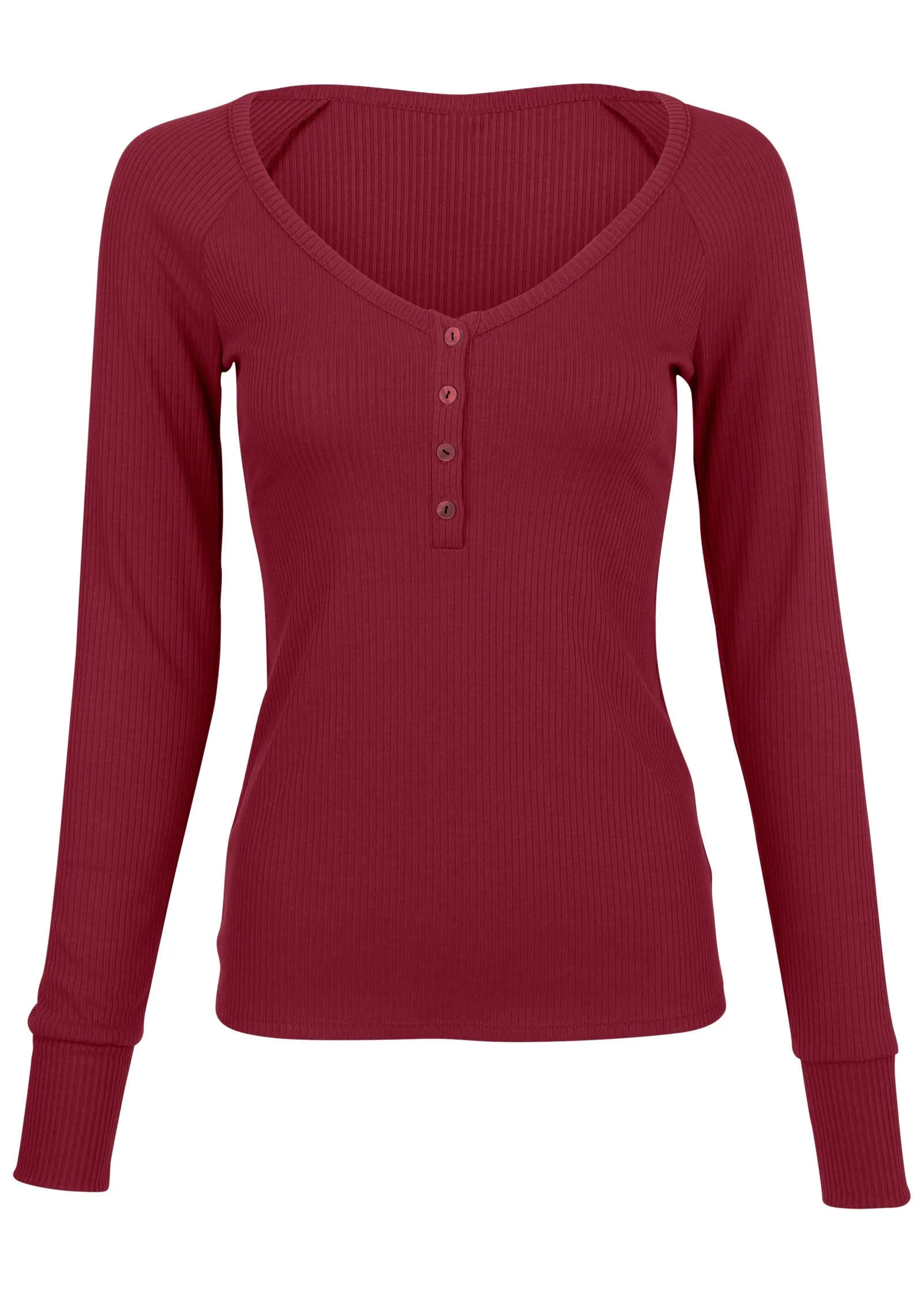 Long Sleeve Henley Tee - Wine sold by VENUS product image thumbnail 5