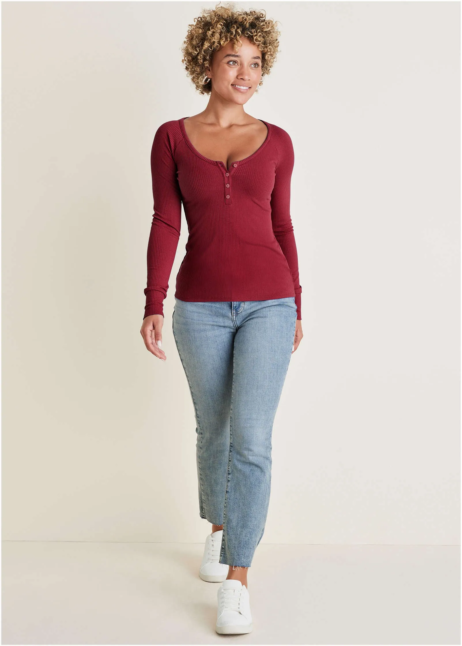 Long Sleeve Henley Tee - Wine sold by VENUS product image thumbnail 3