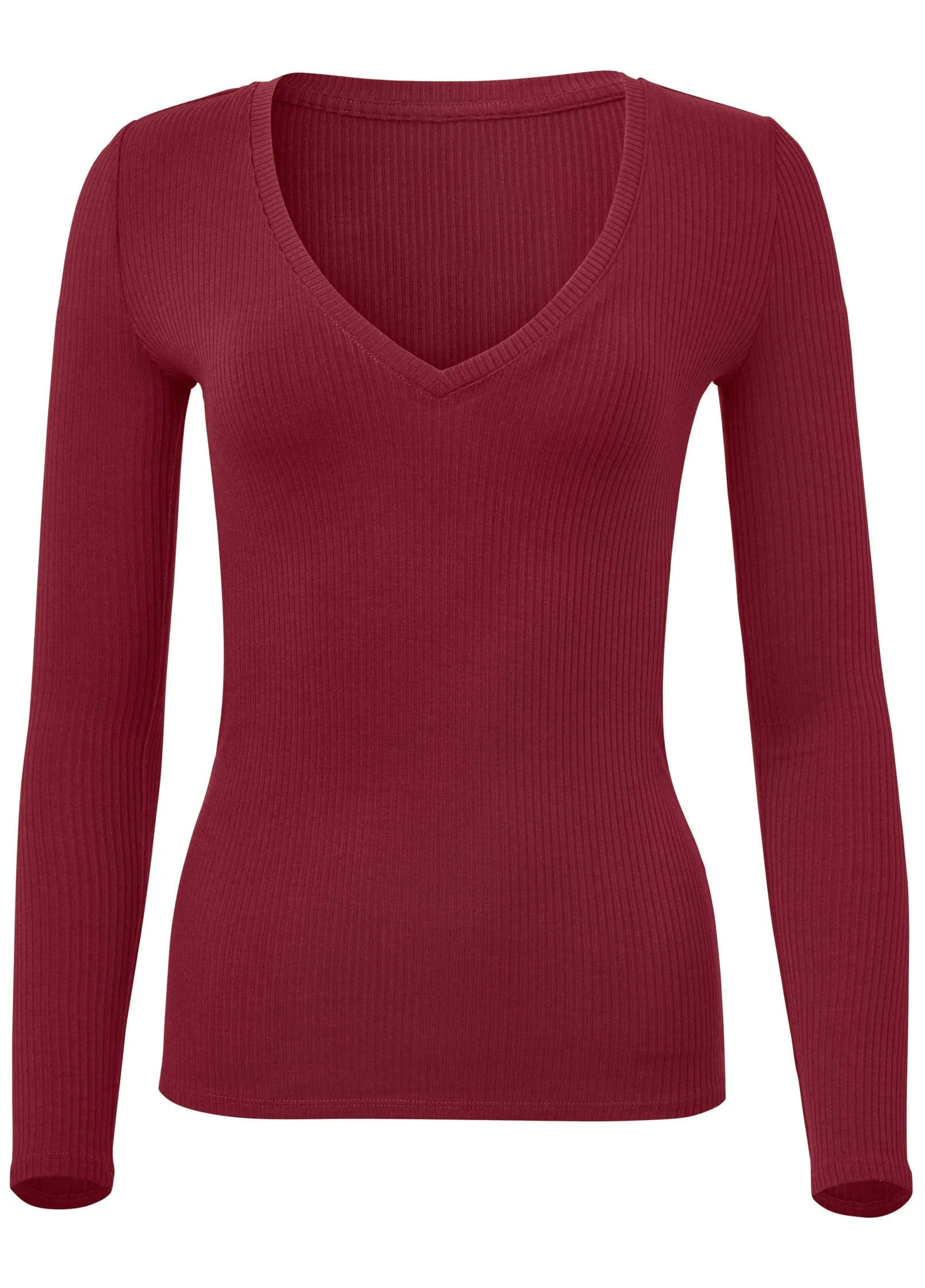 Ribbed Long Sleeve V-Neck - Wine sold by VENUS product image thumbnail 5
