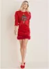 Velvet And Faux Fur Mini Skirt - Haute Red sold by VENUS