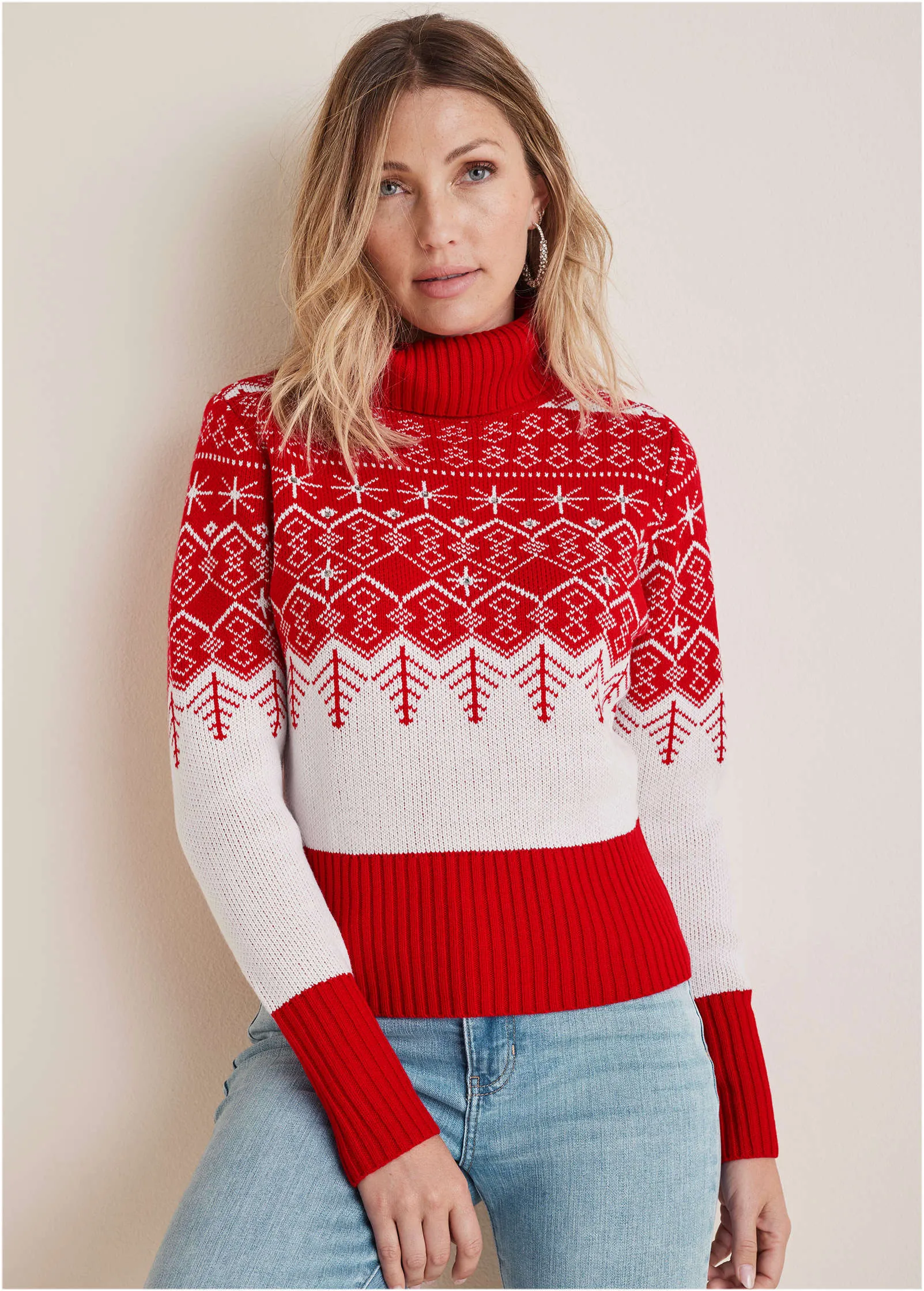 Embellished Holiday Sweater - Red Snowflake Multi sold by VENUS