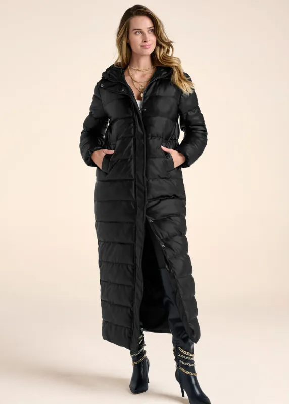 Faux Leather Puffer Trench - Black sold by VENUS