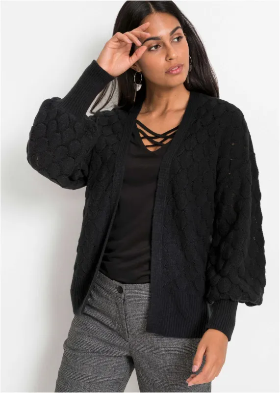 Balloon Sleeve Cardigan - Black sold by VENUS