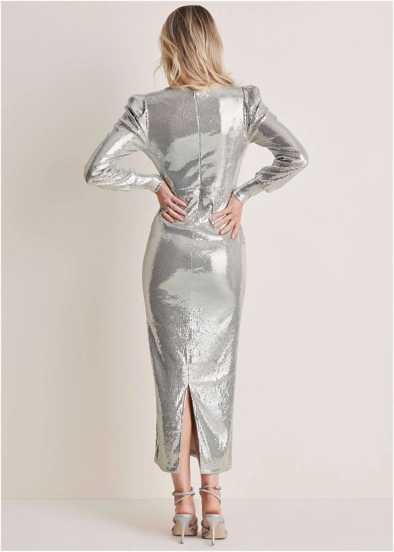 V-Neck Sequin Maxi Dress - Silver sold by VENUS product image thumbnail 2