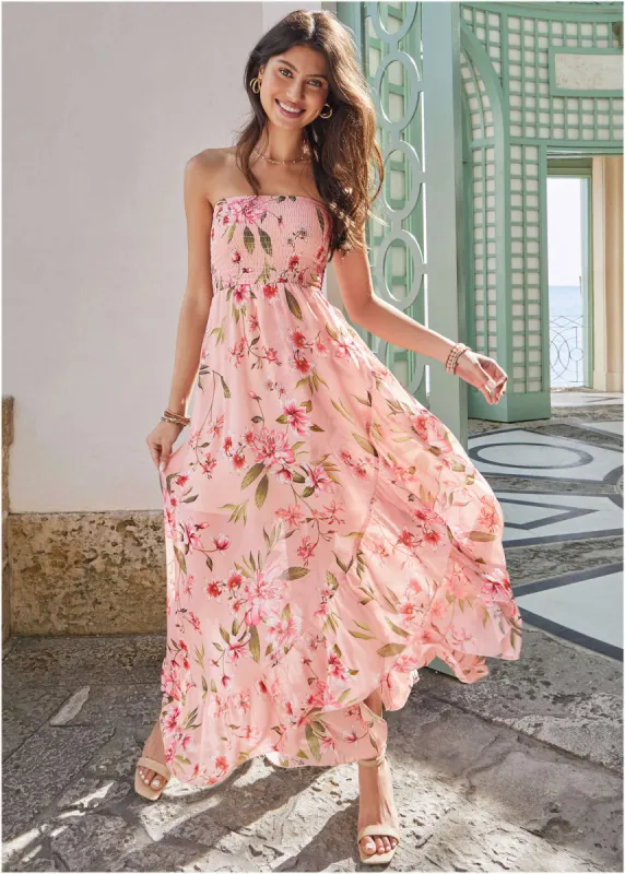 Strapless Smocked Maxi - Ethereal Floral sold by VENUS