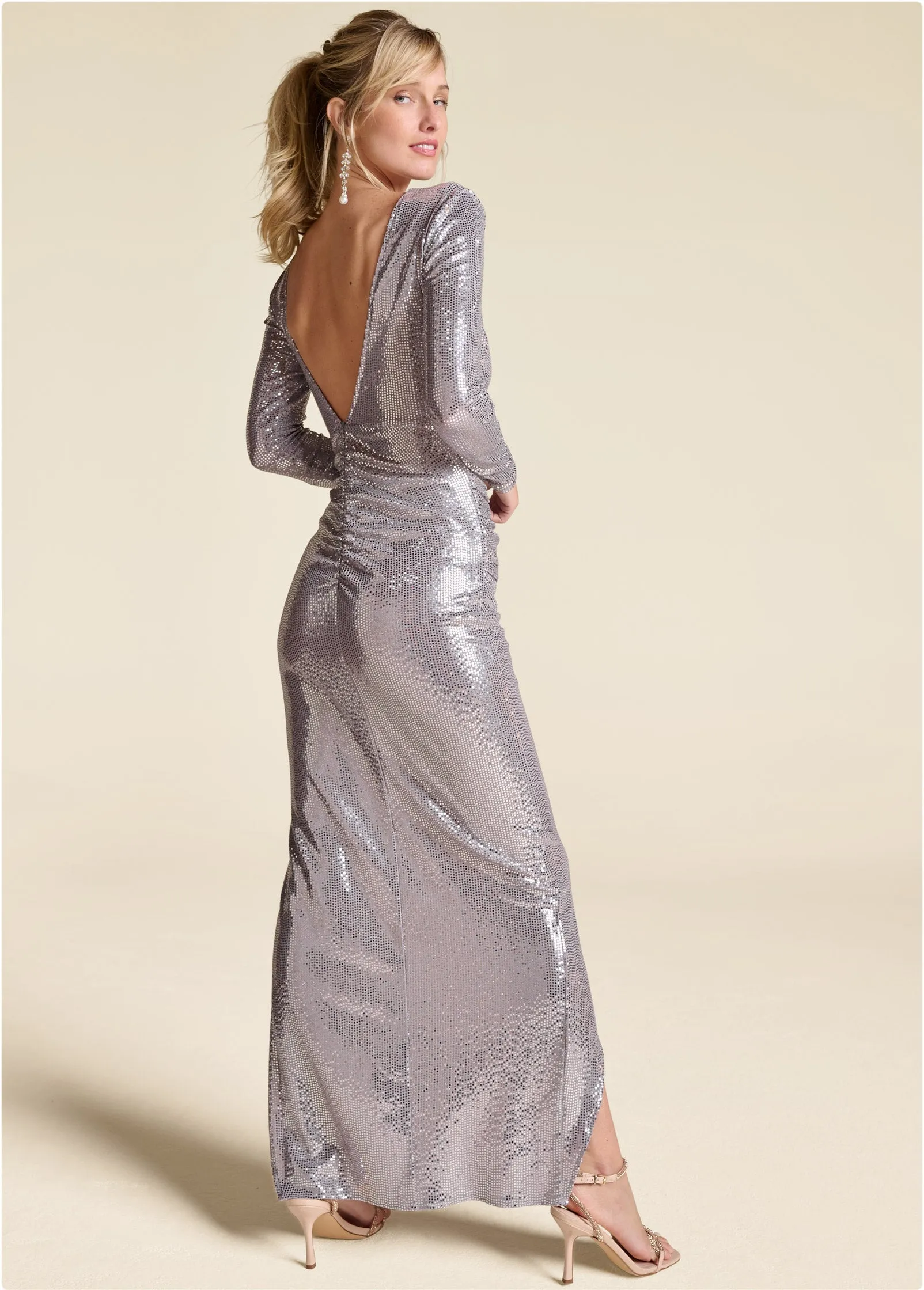 Sequin High-Slit Maxi Dress - Champagne sold by VENUS product image thumbnail 2