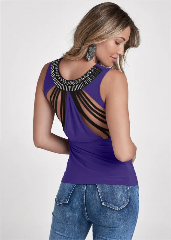 Strappy Embellished Top - Purple & Black sold by VENUS