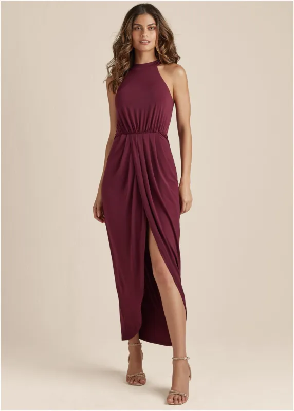 Drape Maxi Dress - Wine sold by VENUS
