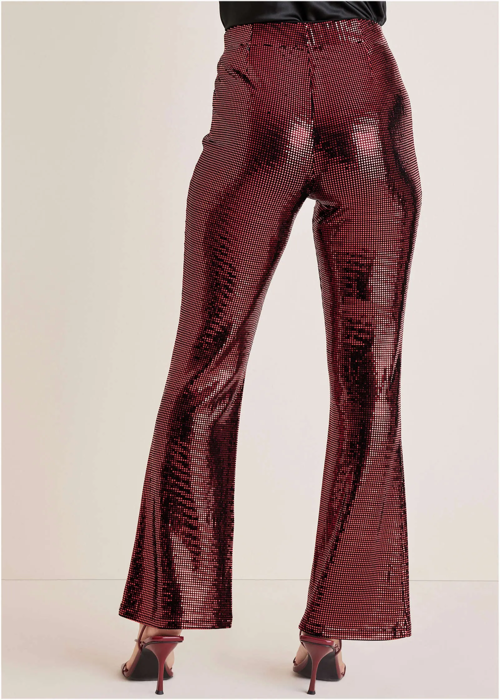 Sequin Flare Leg Pants - Red & Black sold by VENUS product image thumbnail 3