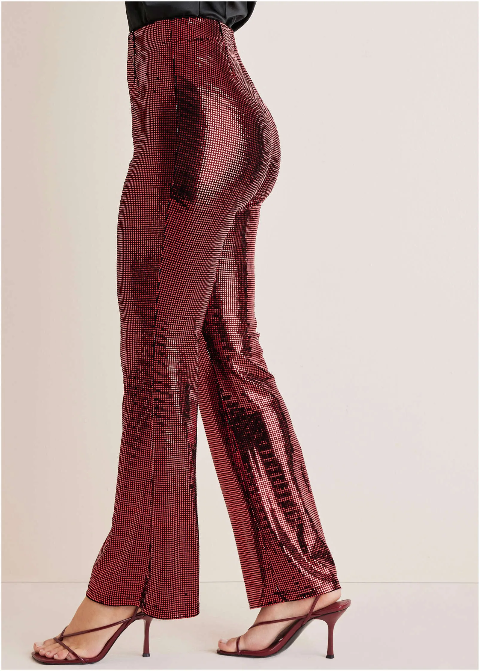 Sequin Flare Leg Pants - Red & Black sold by VENUS product image thumbnail 4