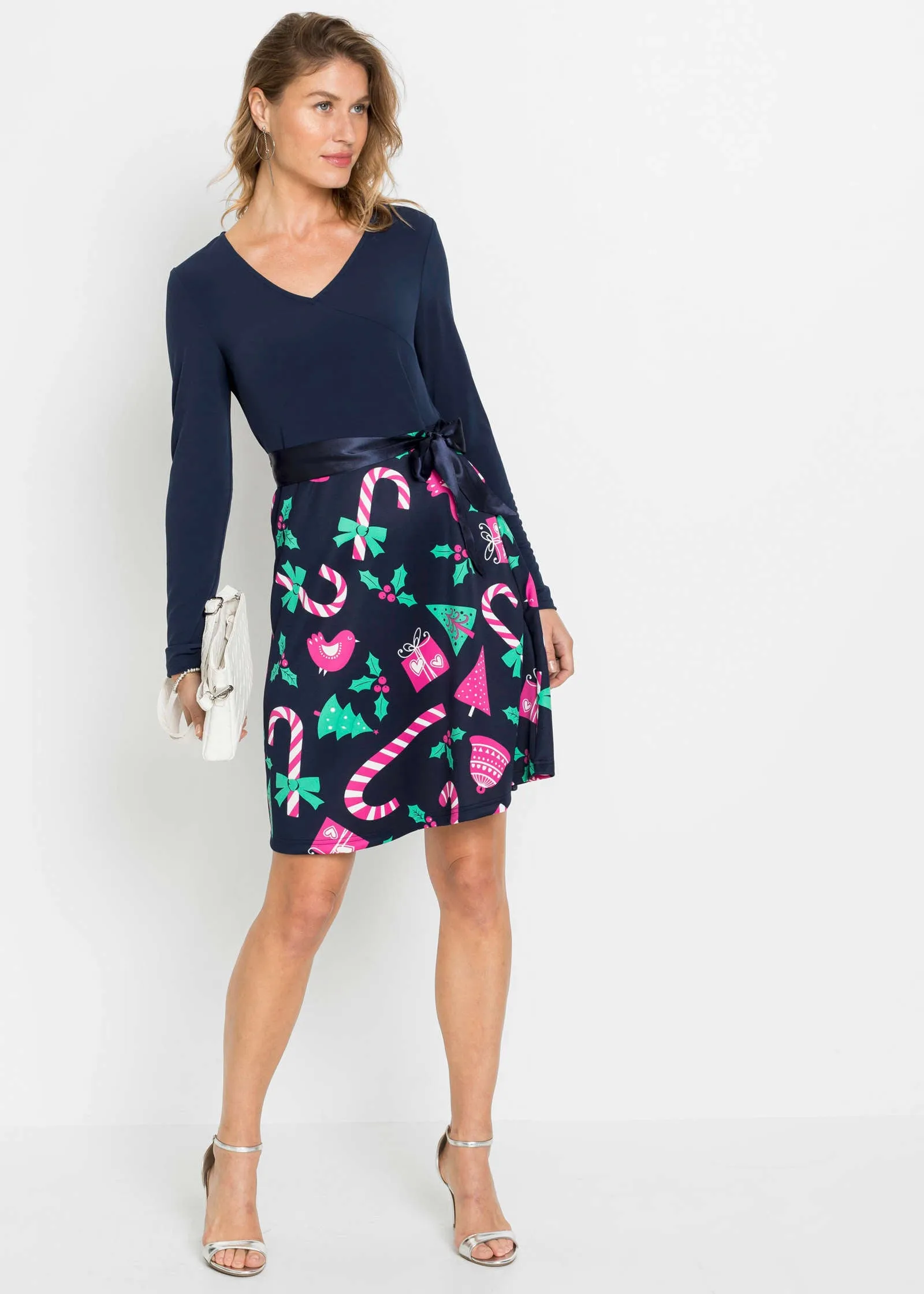 Holiday Print Twofer Dress - Navy Multi sold by VENUS