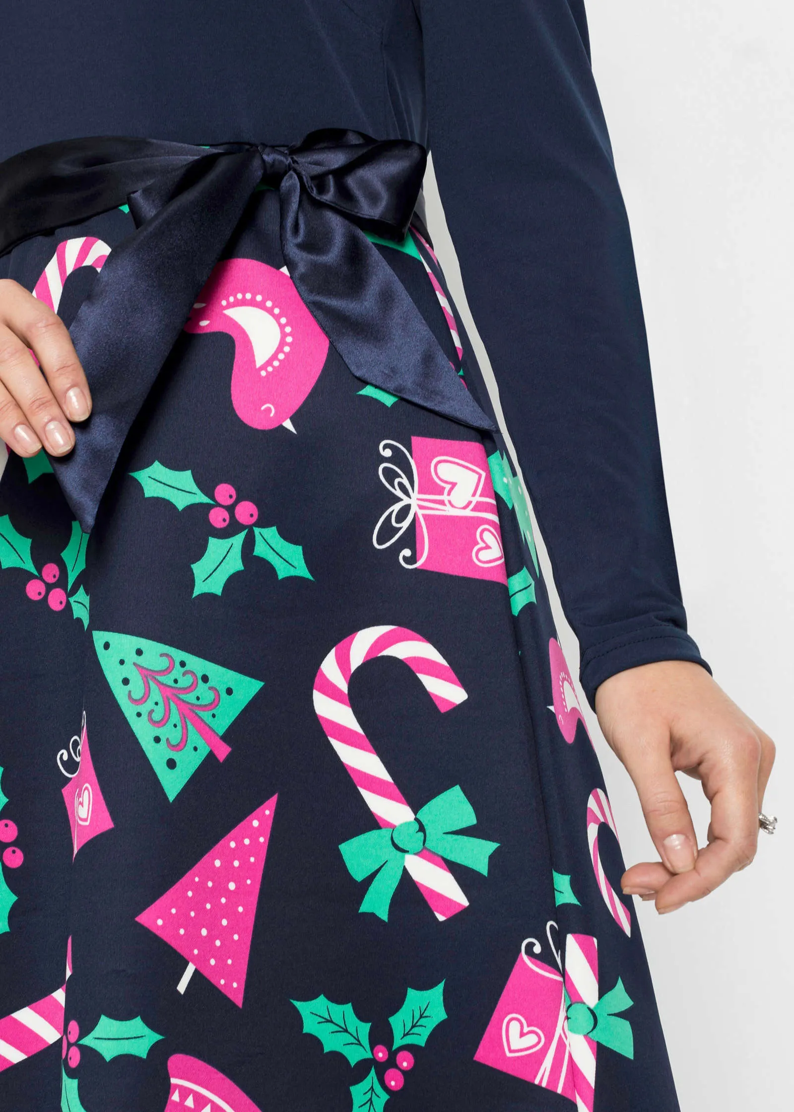 Holiday Print Twofer Dress - Navy Multi sold by VENUS product image thumbnail 4