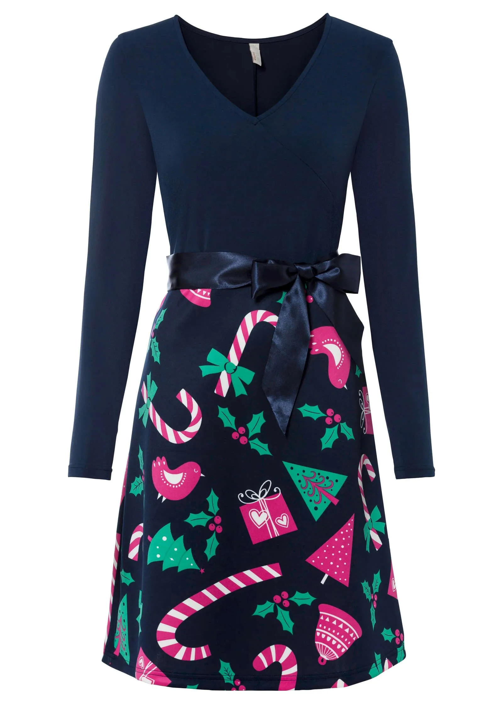 Holiday Print Twofer Dress - Navy Multi sold by VENUS product image thumbnail 5
