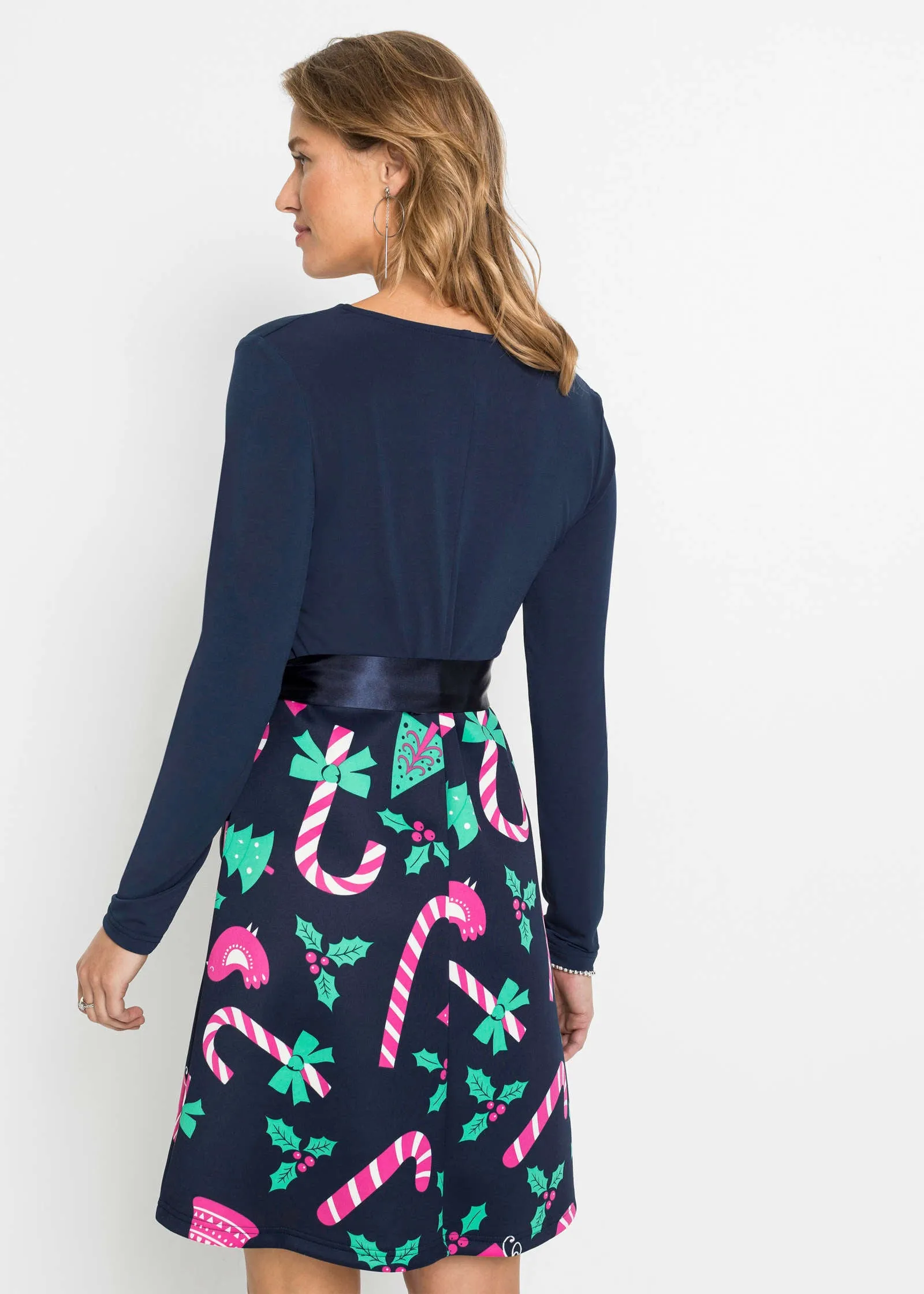 Holiday Print Twofer Dress - Navy Multi sold by VENUS product image thumbnail 2