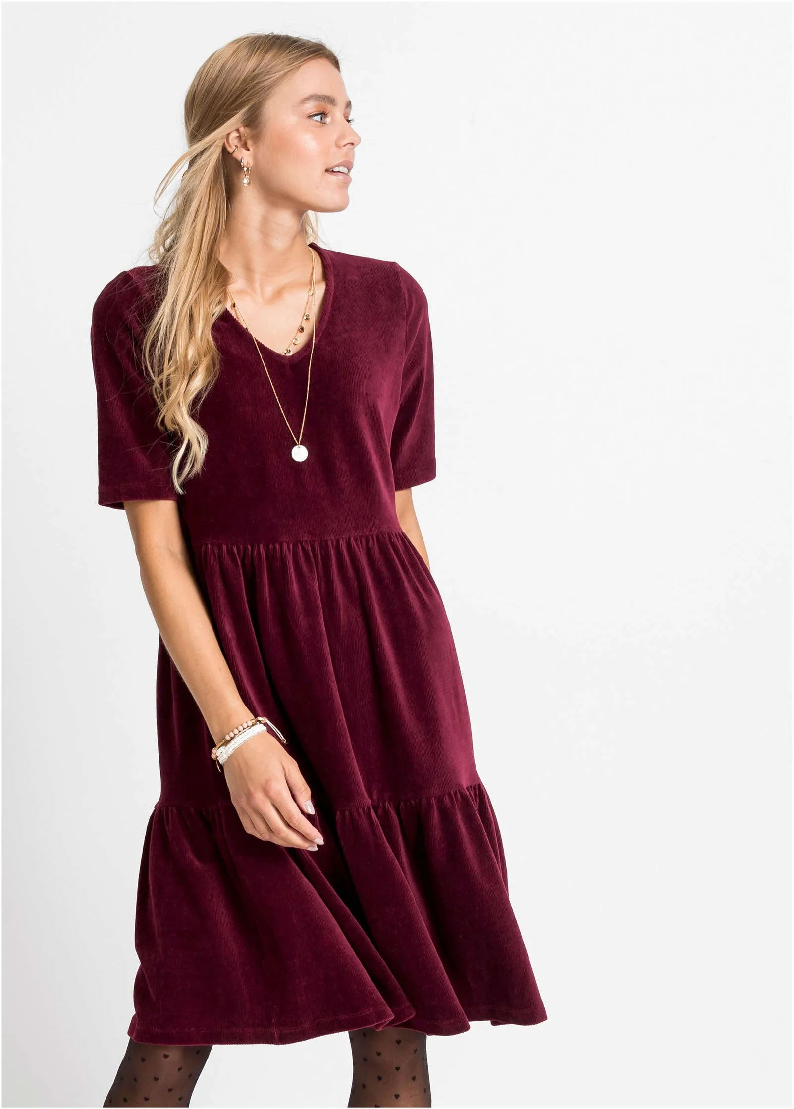 Tiered V-Neck Dress - Dark Red sold by VENUS product image thumbnail 3