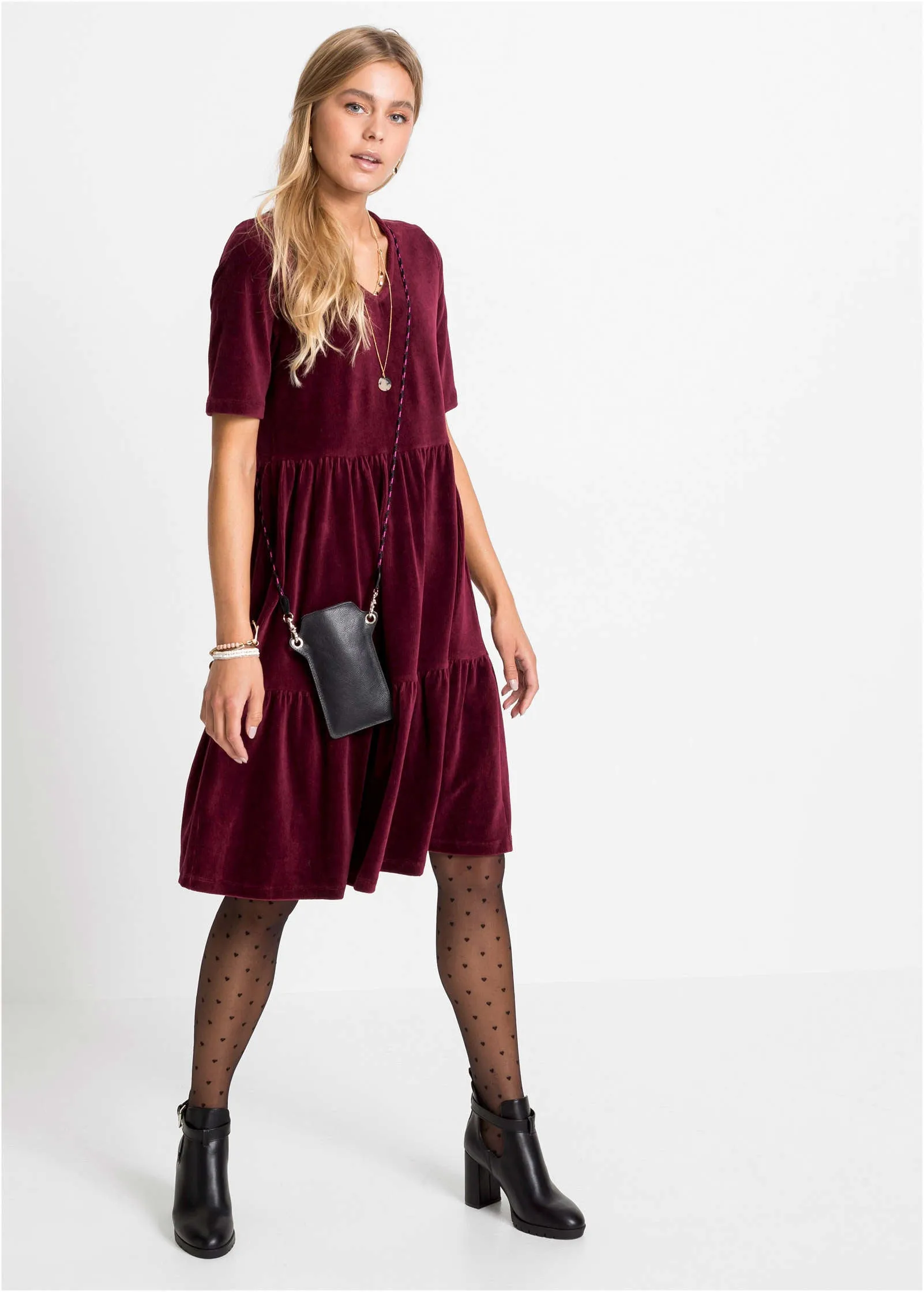 Tiered V-Neck Dress - Dark Red sold by VENUS