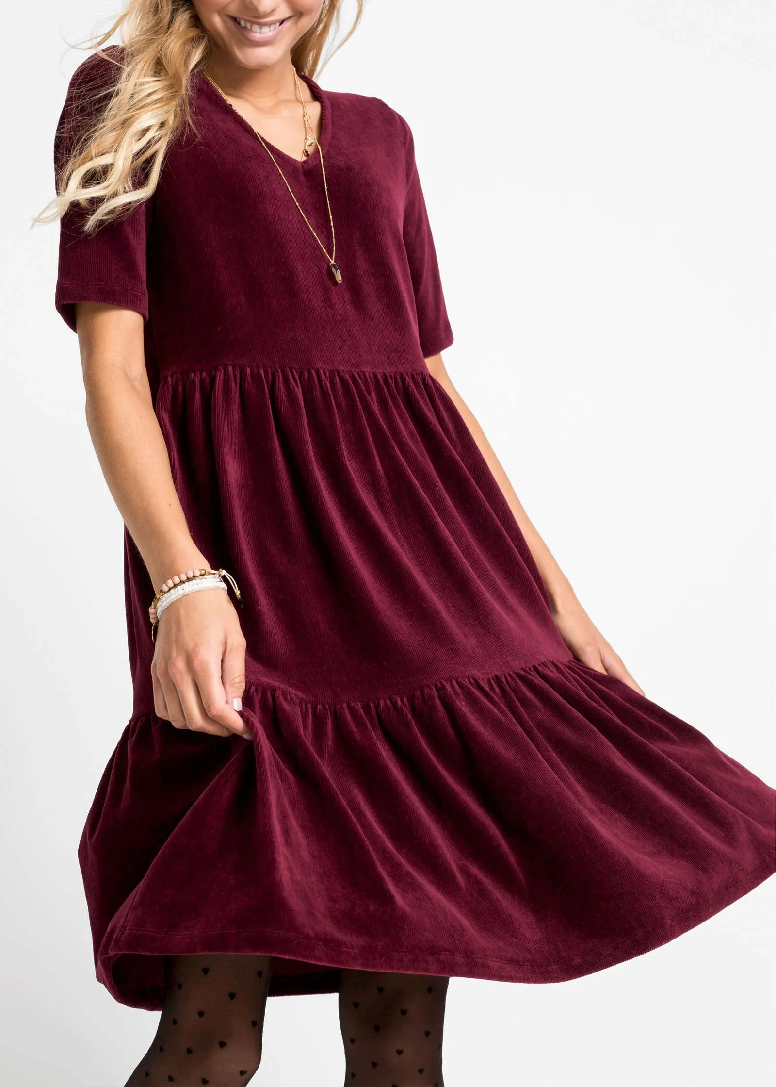 Tiered V-Neck Dress - Dark Red sold by VENUS product image thumbnail 4