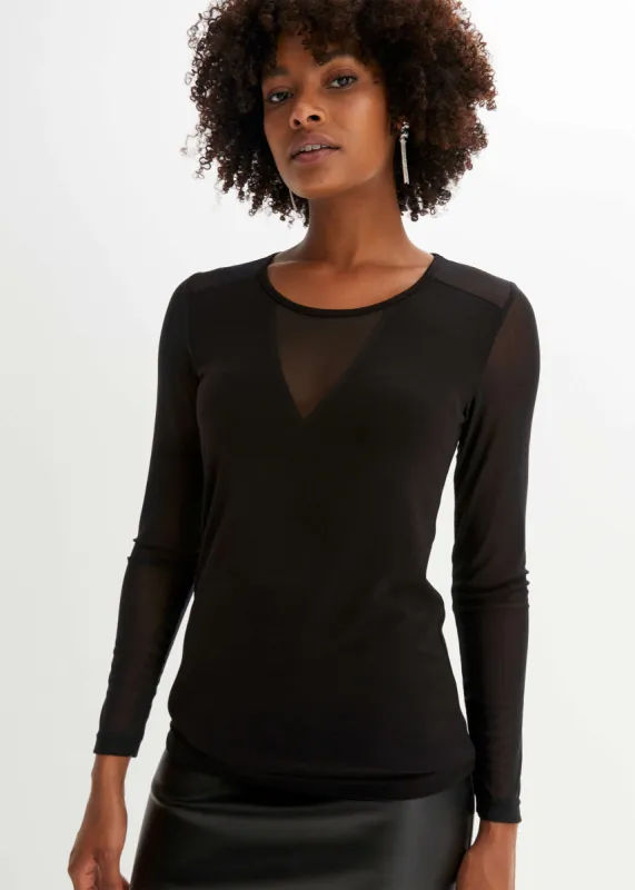 Mesh Sleeve Top - Black sold by VENUS