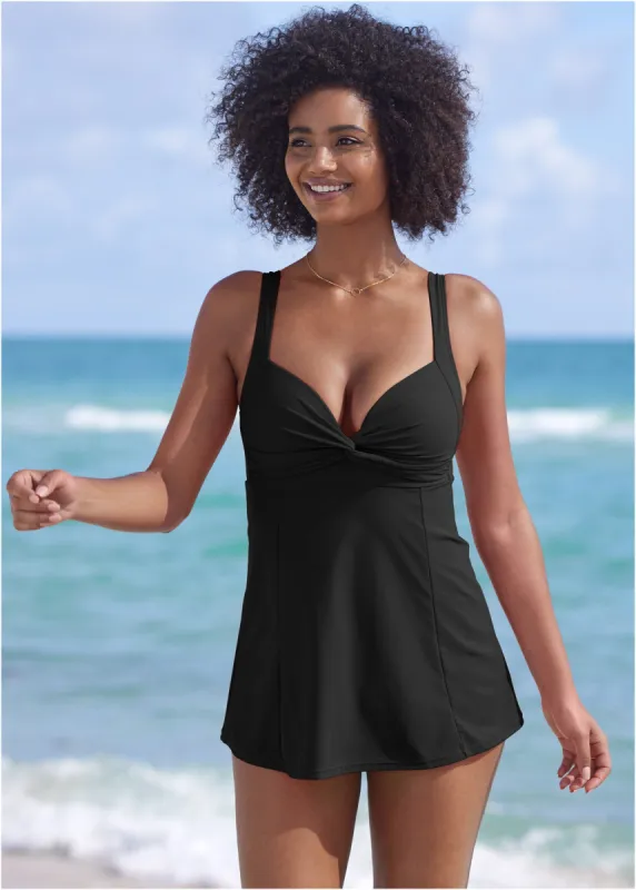 Fit And Flare Swim Dress - Black Beauty sold by VENUS