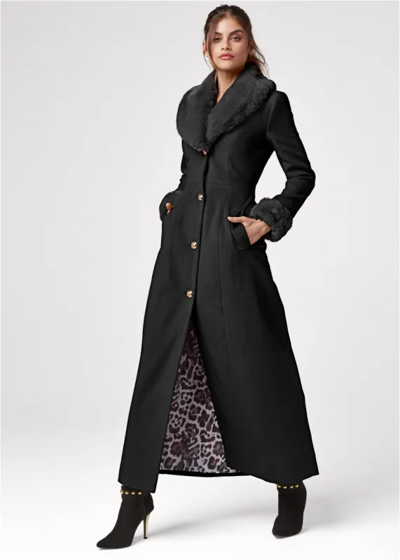 Faux Wool A-Line Glam Coat - Black sold by VENUS