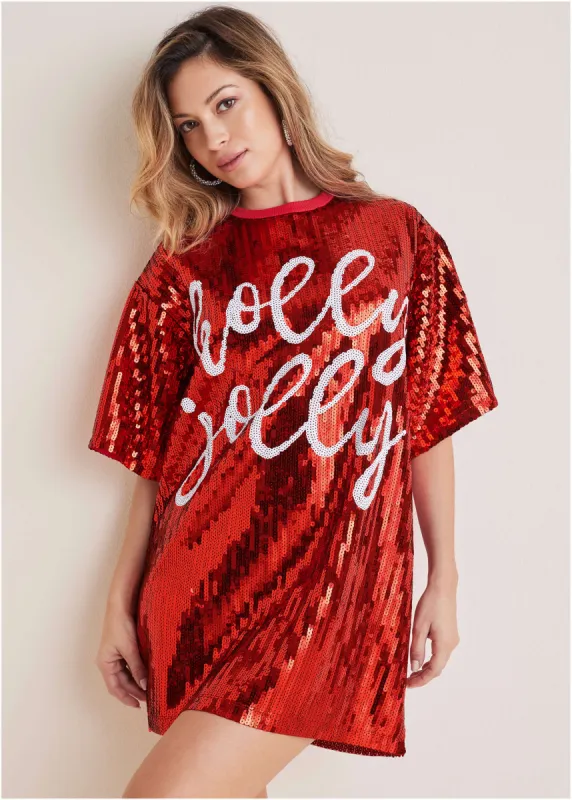 Sequin T-Shirt Dress - Red & White sold by VENUS