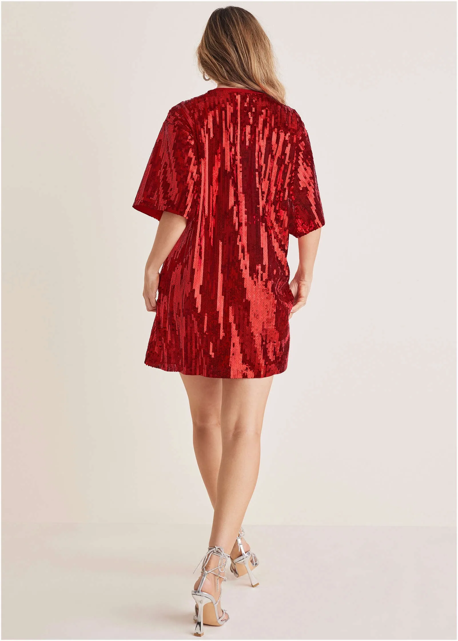 Sequin T-Shirt Dress - Red & White sold by VENUS product image thumbnail 2