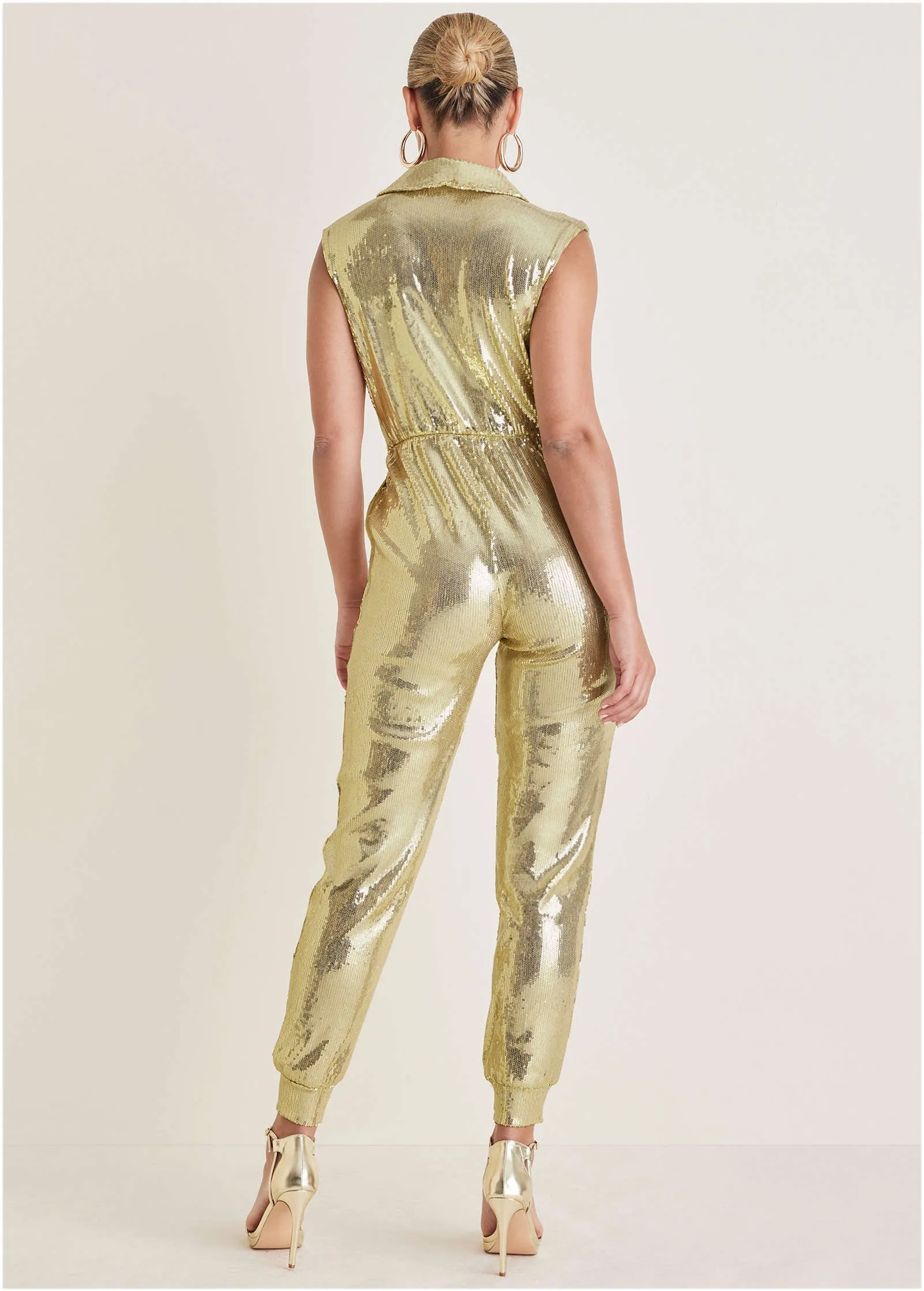 Sleeveless Sequin Jogger Jumpsuit - Gold sold by VENUS product image thumbnail 2